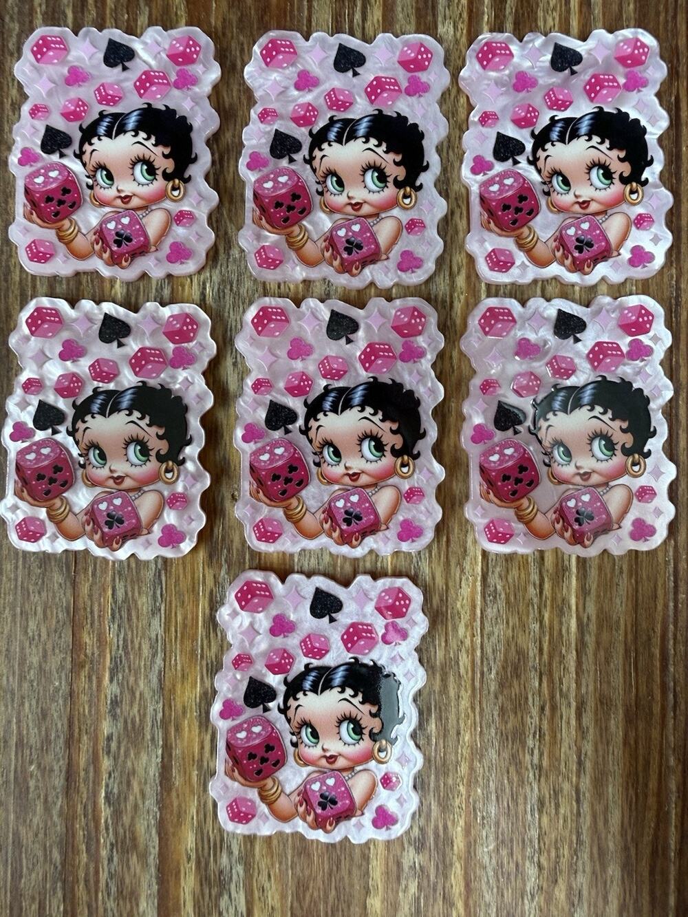 7 Pc Betty Boop - Pink Dice Acrylic Flatbacks